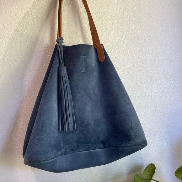 Ala Pilar Blue Suede Leather Tote Large - Picture 7 of 16